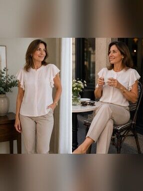 Anthropologie Maison d'Amélie Flutter-Sleeve Blouse. Size L